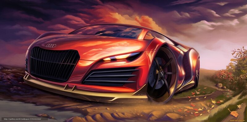 Red Audi sports car at sunset