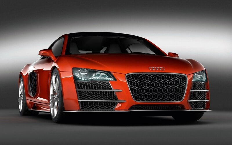 Red Audi Sports Car — Dramatic, Photograph, Headlights