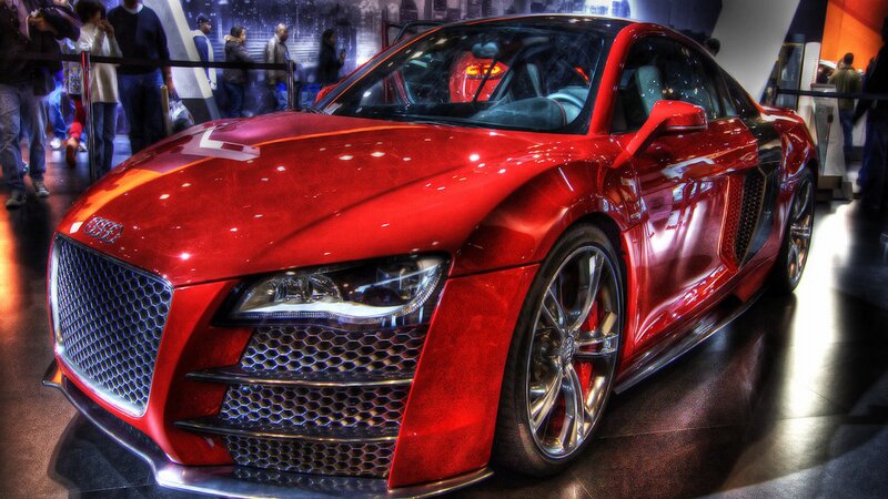Red Audi Sports Car — Dramatic, Photograph, People