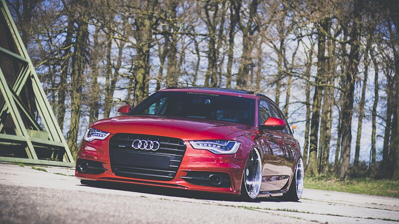 Red Audi Station Wagon — Dramatic, Autumn