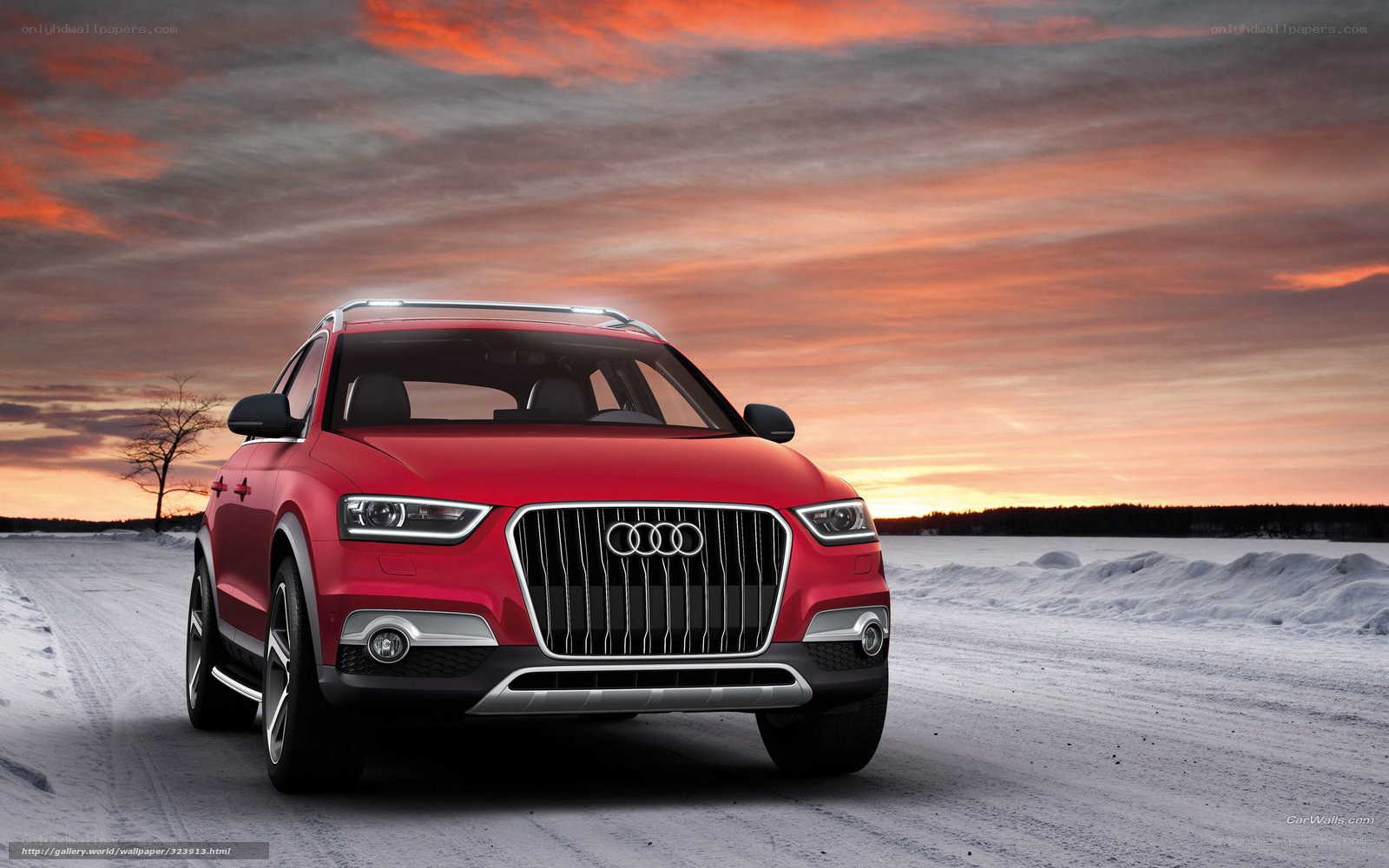 Red Audi SUV on snowy road