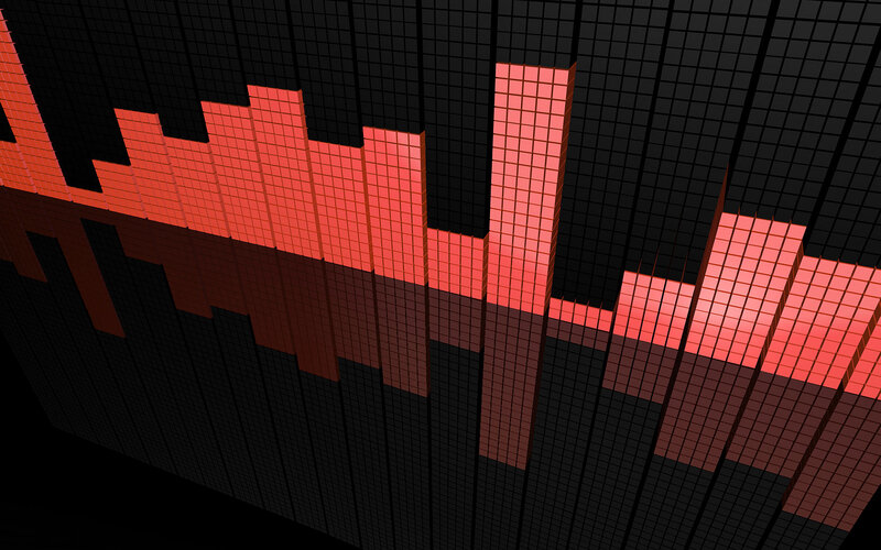 Red audio waveform on black grid