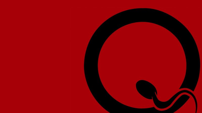 Red background with black Q logo