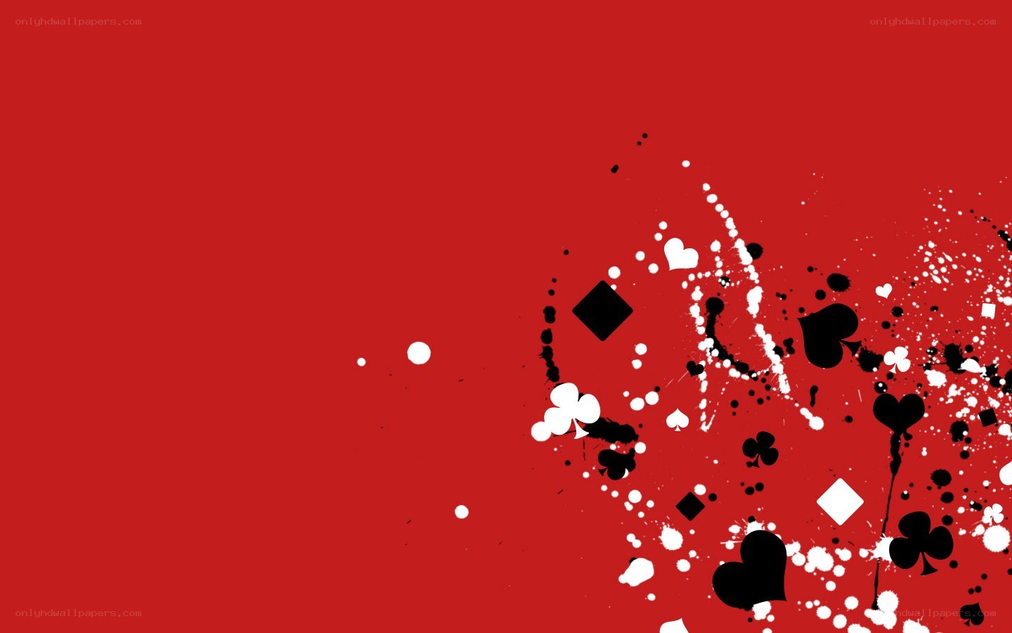 red background with card suit splatters
