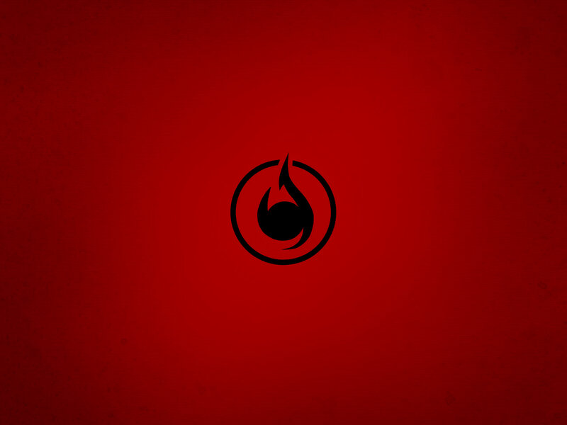 red background with flame logo