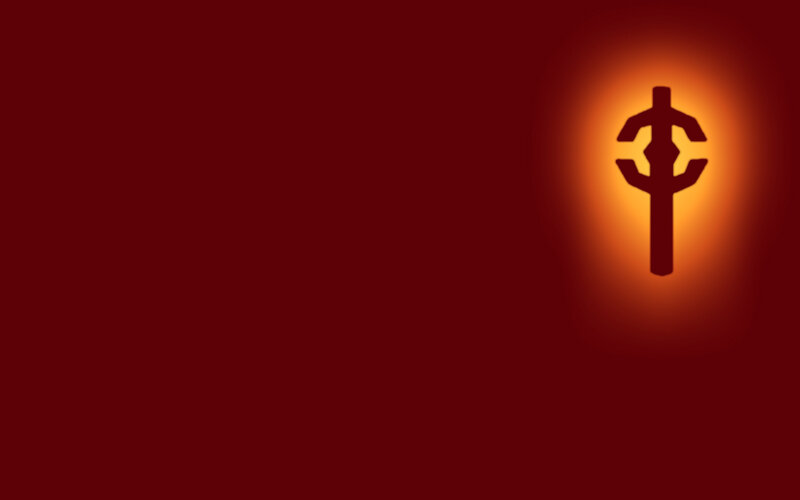 red background with glowing symbol