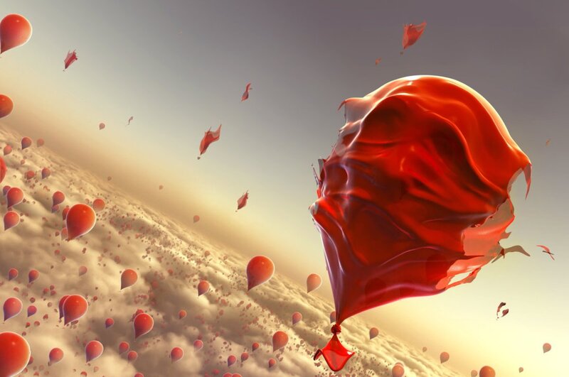 Red Balloon in Sky — Dreamy
