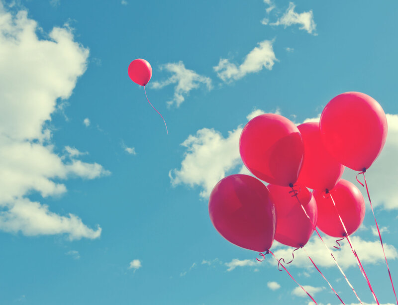 Red Balloons in Sky — Blue