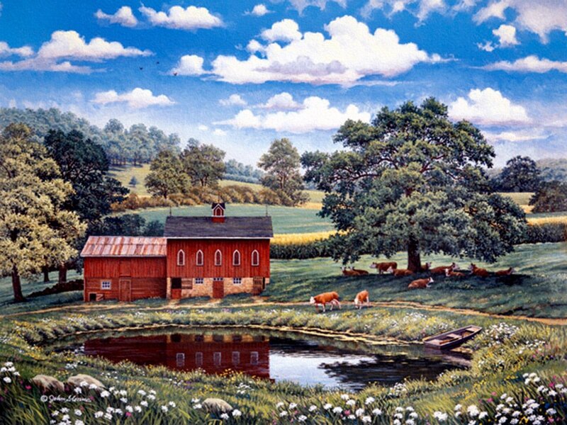 Red Barn and Cows