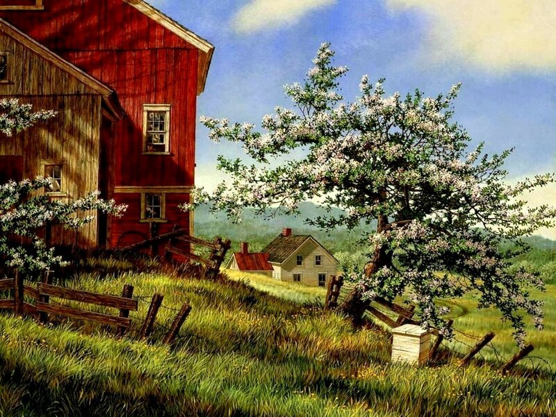 Red Barn and Farmhouse