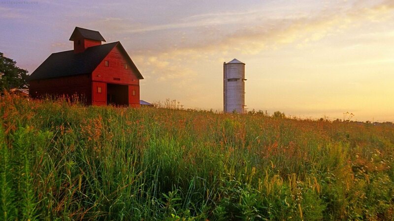 Red Barn and Silo — Green, Serene