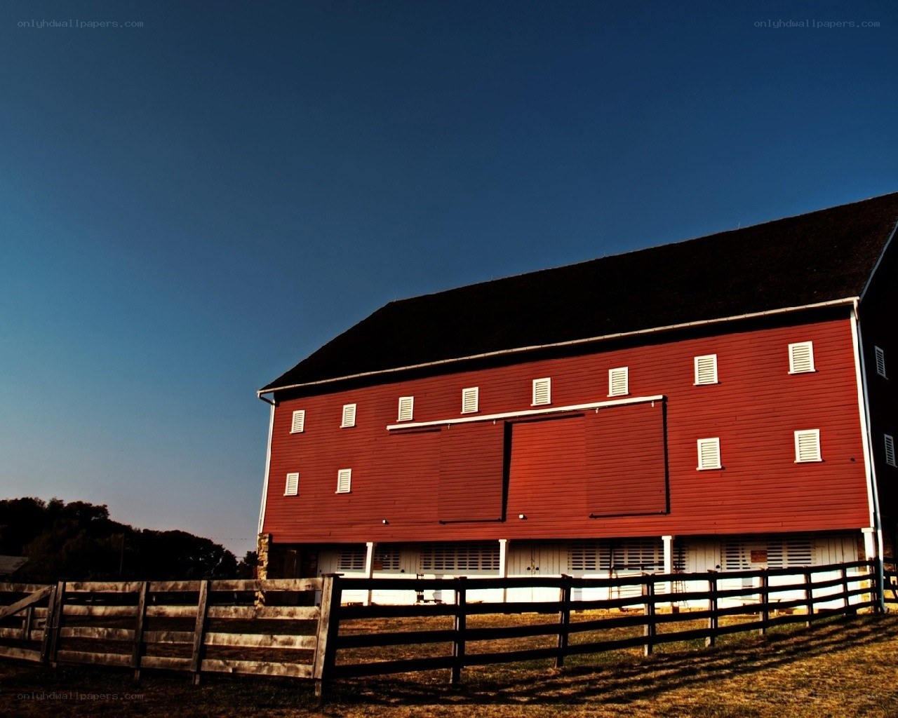 Red barn at dusk