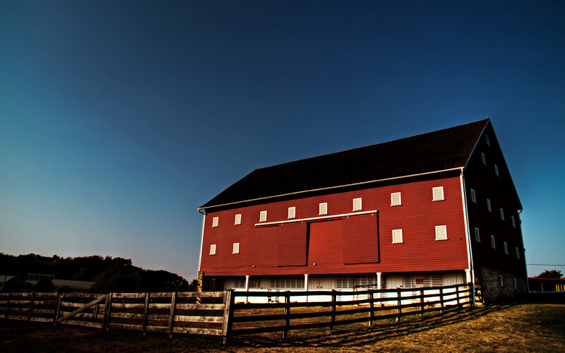 Red Barn at Dusk — Dramatic