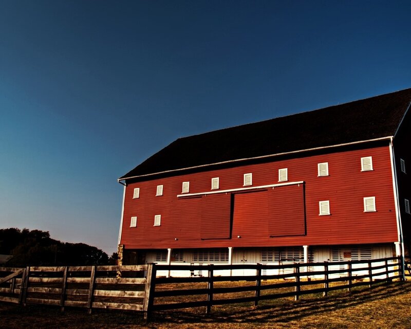 Red Barn at Dusk — Serene