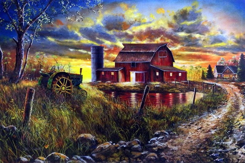 Red Barn at Sunset — Dramatic, Painting