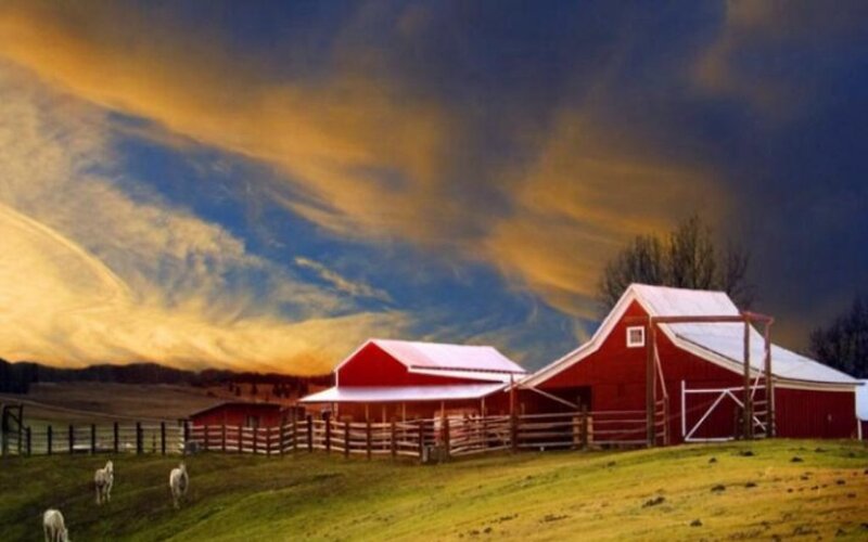 Red Barn at Sunset — Dramatic
