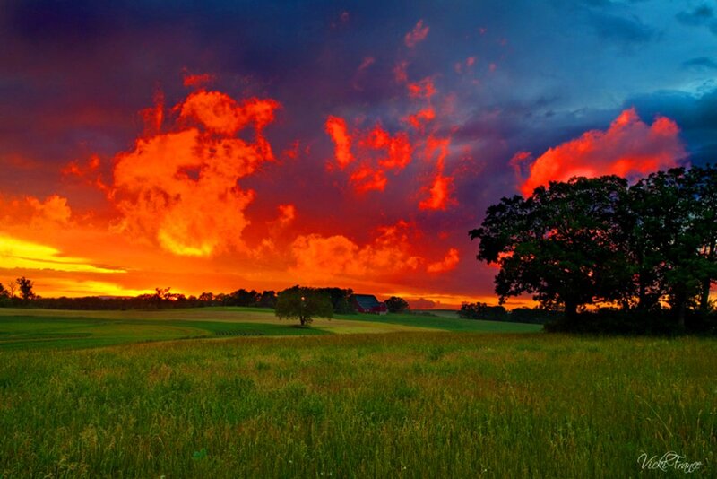 Red Barn at Sunset — Orange, Dramatic