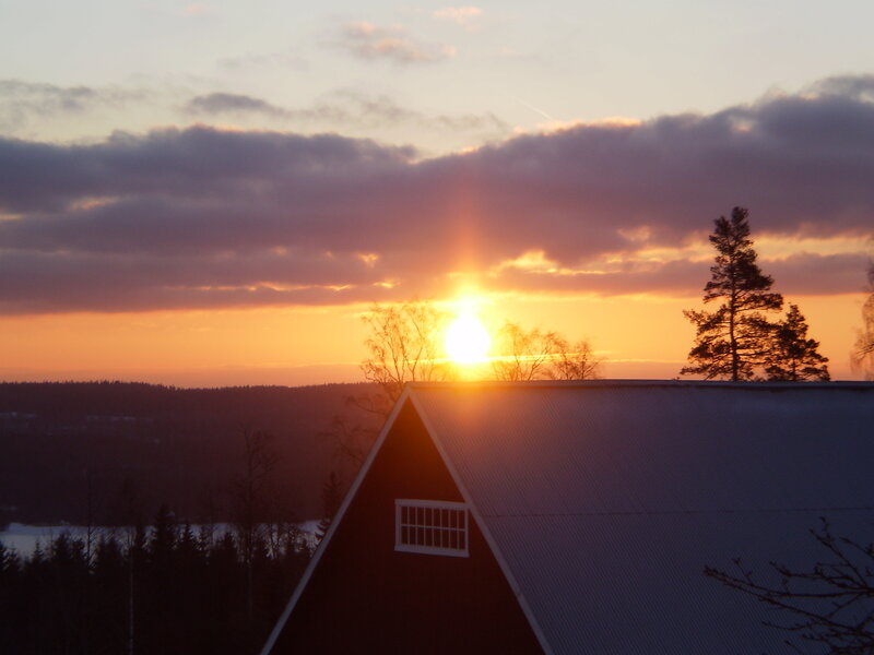 Red Barn at Sunset — Orange