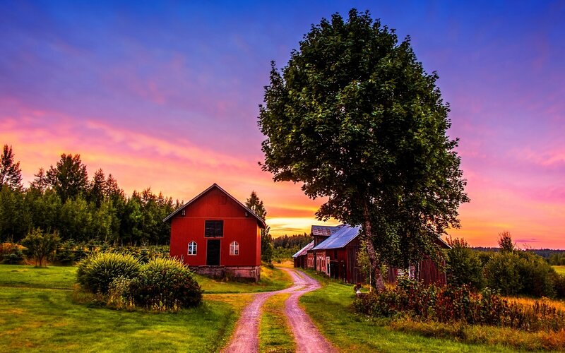Red Barn at Sunset — Purple