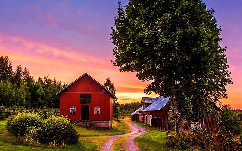 Red Barn at Sunset — Serene, Photograph, Barns