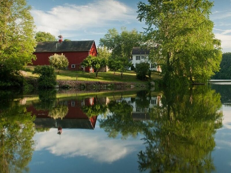 Red Barn by Lake — Green