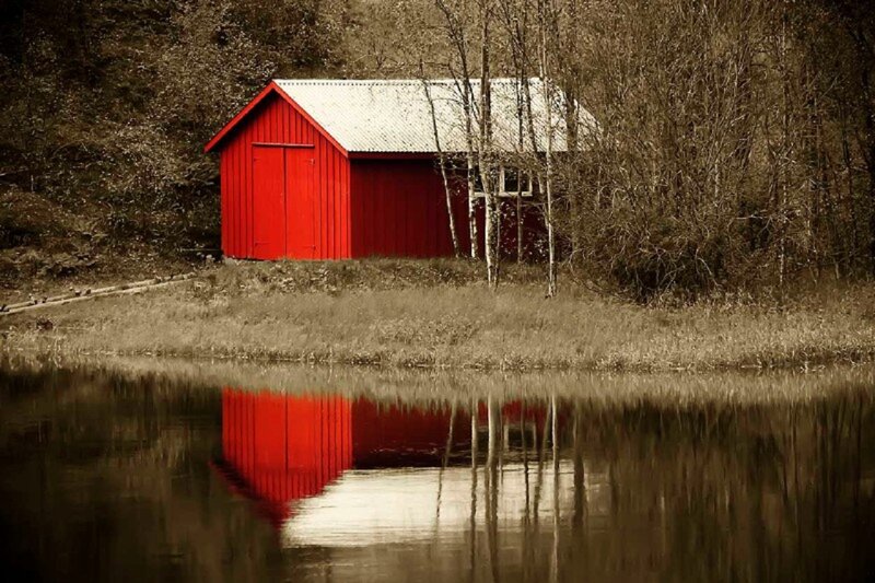 Red Barn by Lake