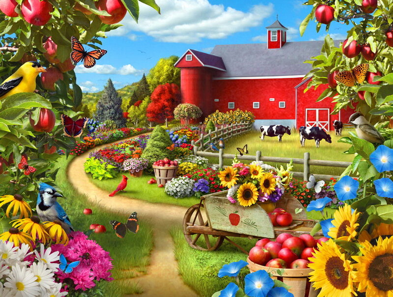Red Barn Farm Scene — Serene, Afternoon