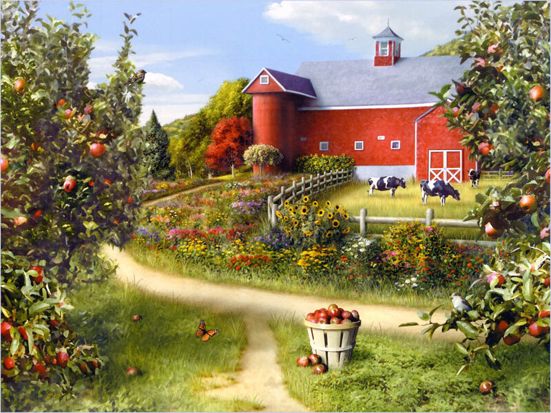 Red Barn Farm Scene — Serene