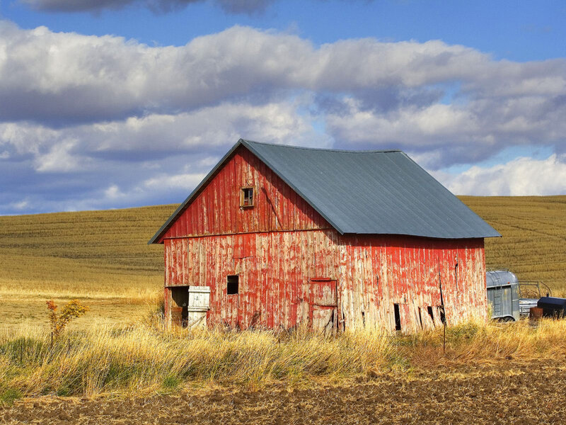 Red barn in a field