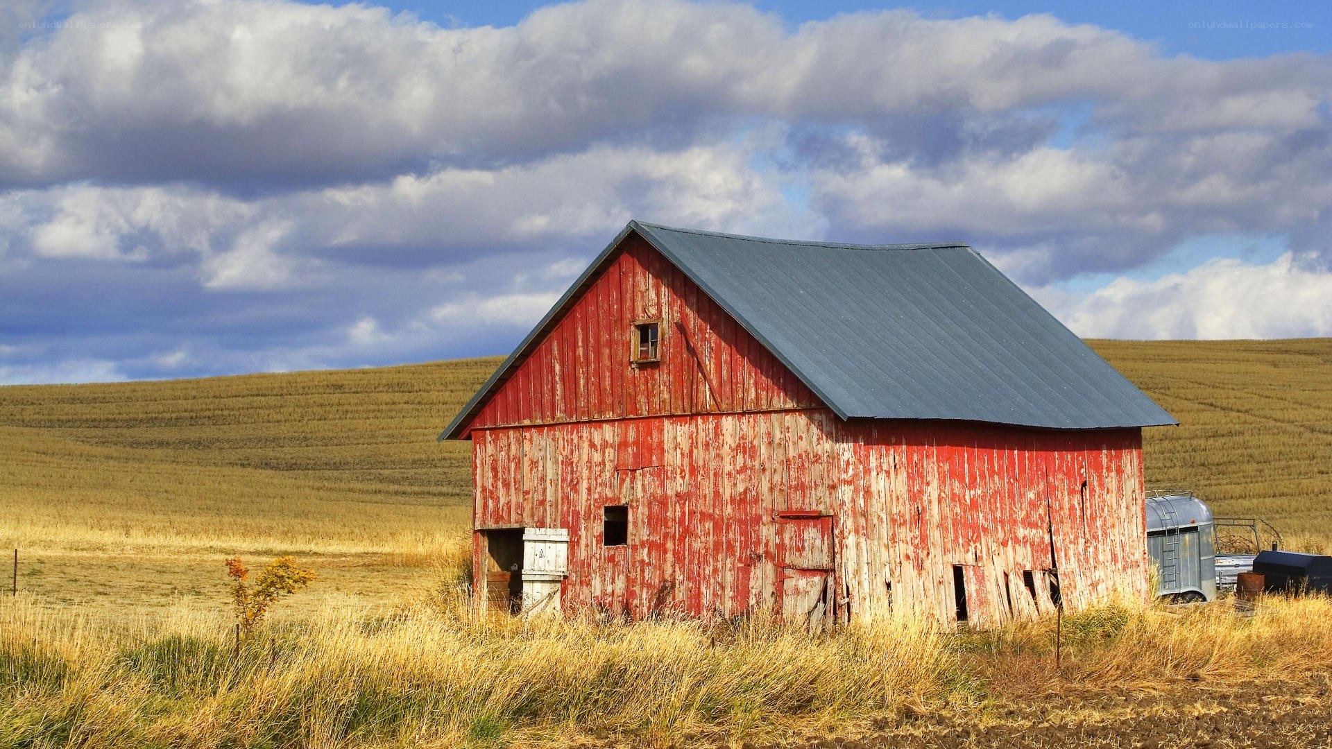 Red barn in a field