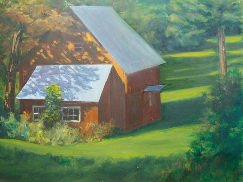 Red Barn in a Green Field