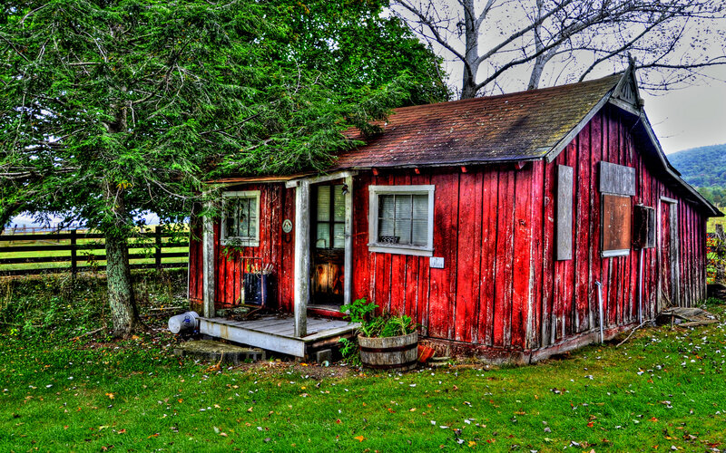 Red barn in a rural setting