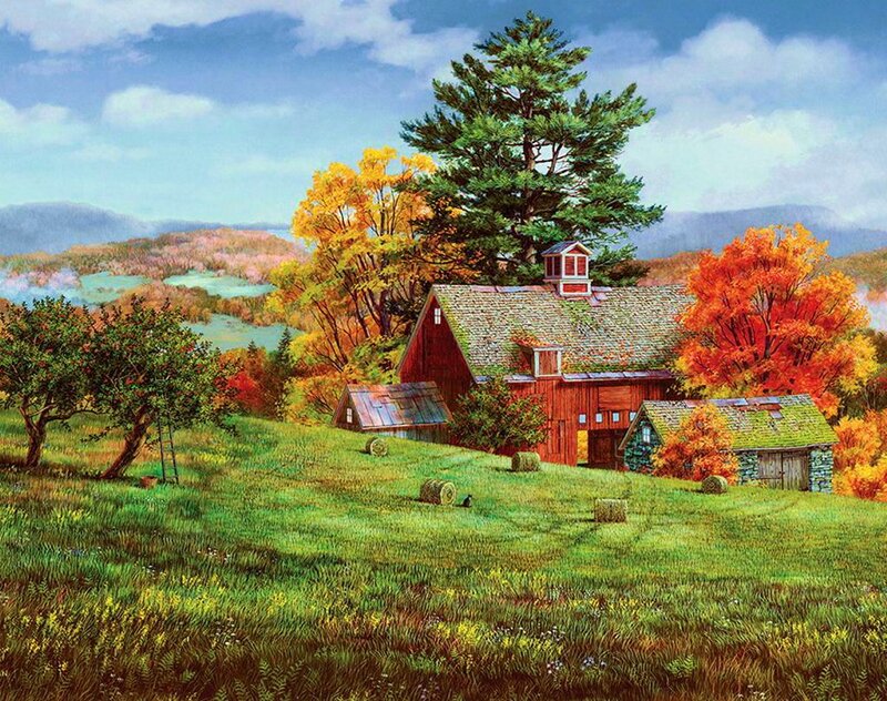 Red Barn in Autumn — Green, Serene