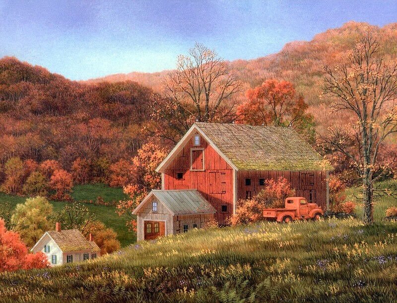 Red Barn in Autumn — Serene