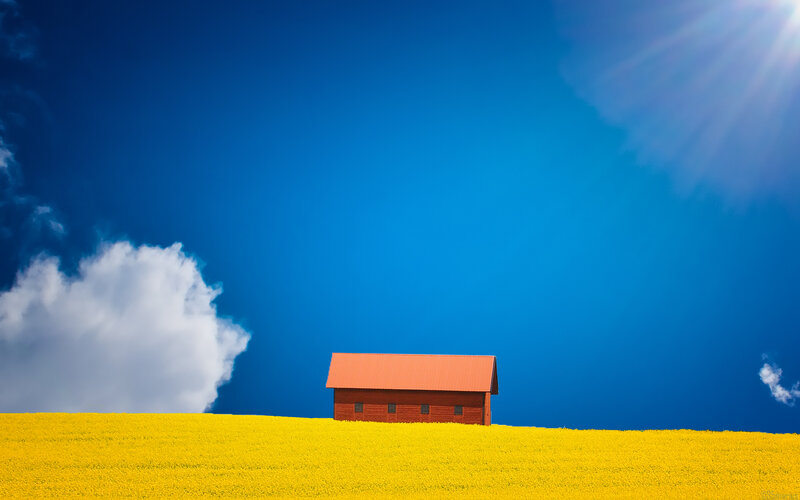 Red Barn in Field — Blue