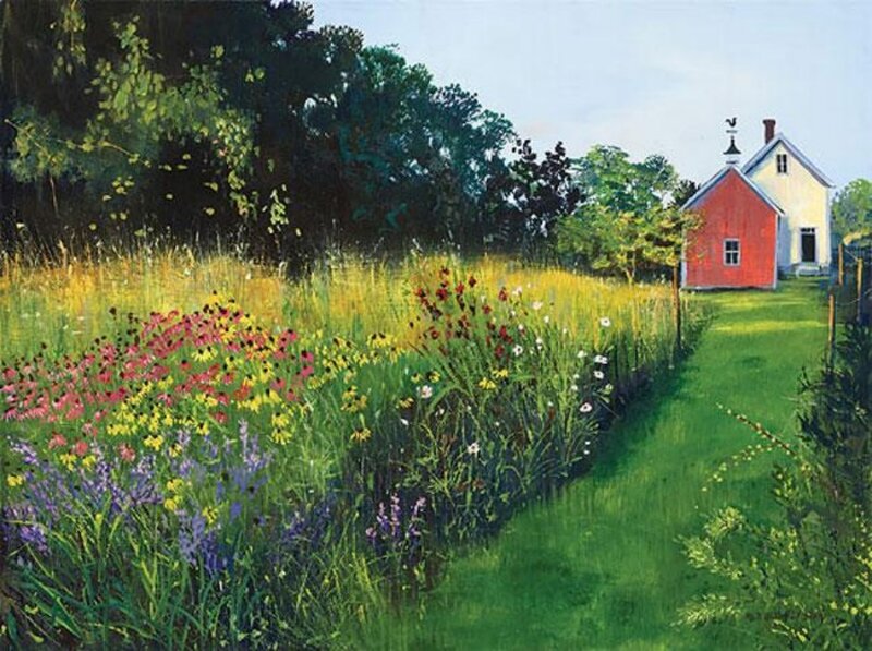Red Barn in Field — Green, Serene