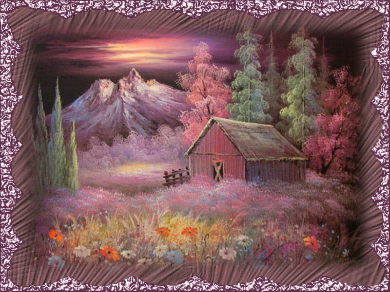 Red Barn in Field — Purple