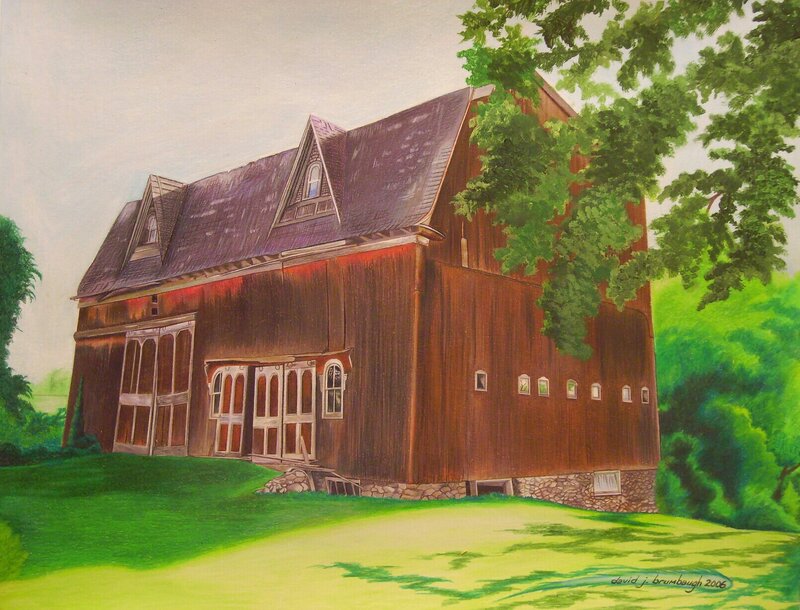 Red Barn in Green Field — Serene, Afternoon