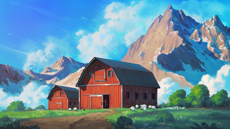 Red Barn in Mountains
