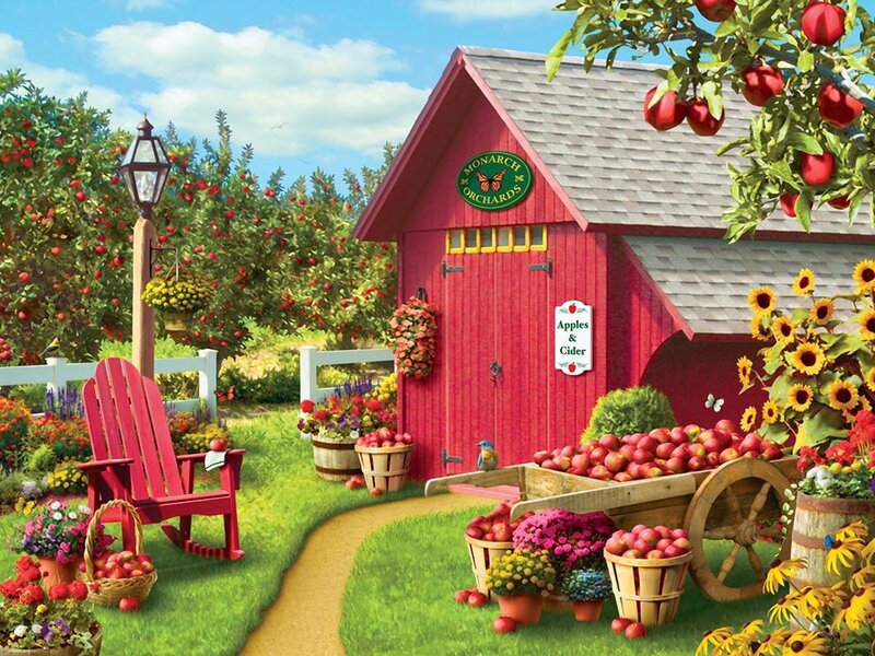 Red Barn in Orchard — Serene, Afternoon