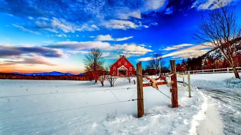 Red Barn in Snow — Blue