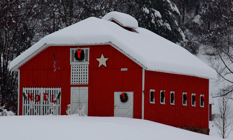 Red Barn in Snow — Peaceful