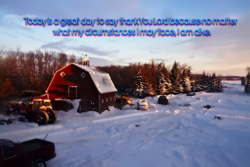 Red Barn in Snow — White, Serene, Winter, Photograph, Tractor