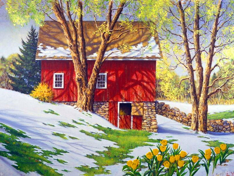 Red Barn in Spring