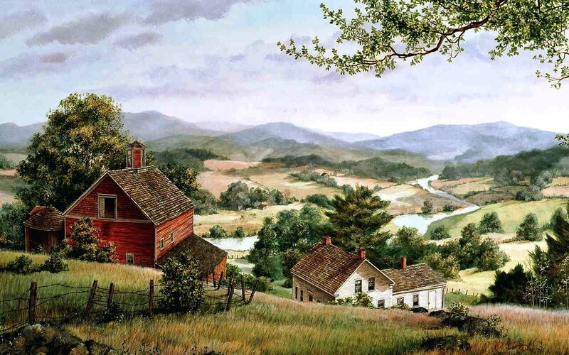 Red Barn in Valley — Green