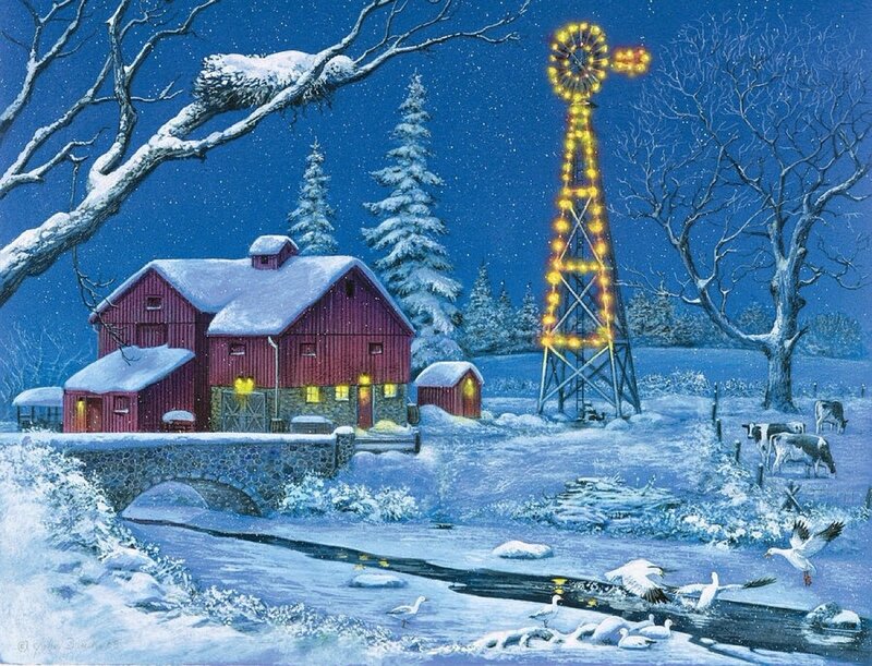 Red Barn in Winter — Blue