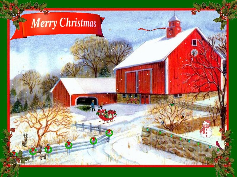 Red Barn in Winter — Festive