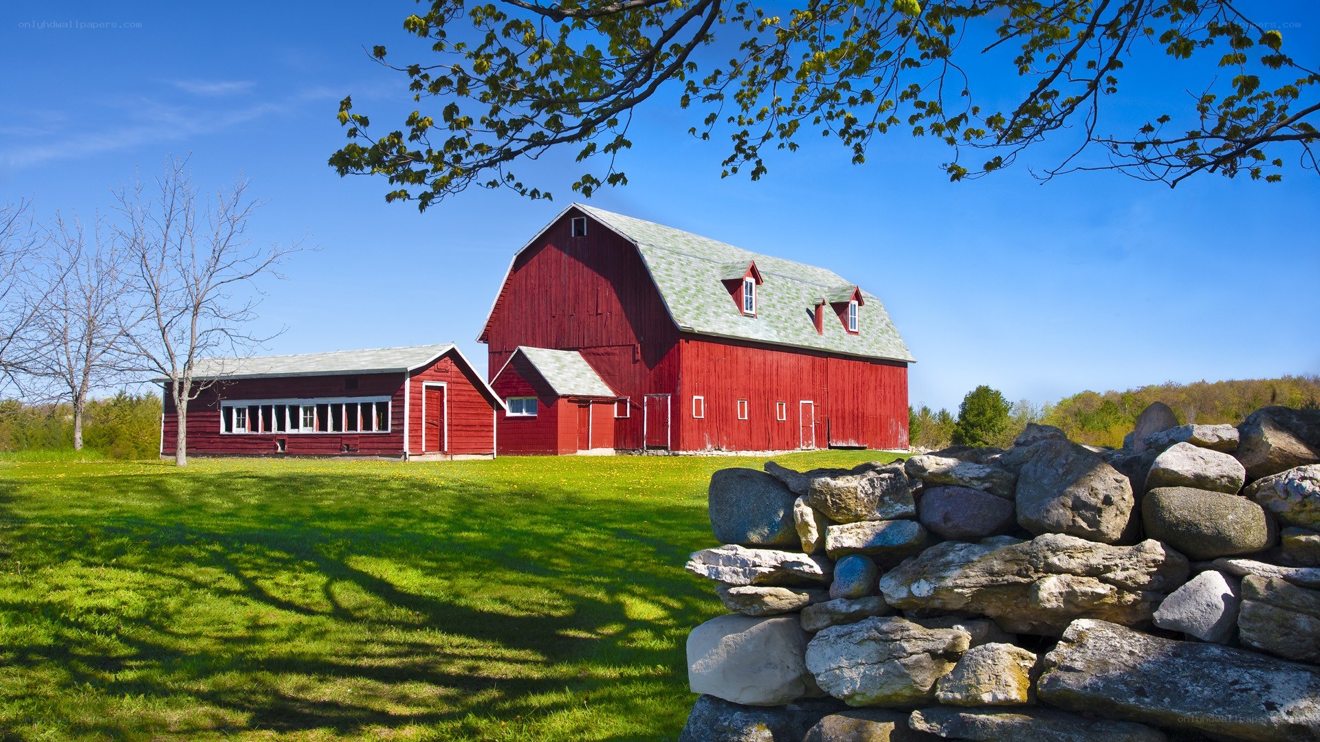 Red barn on a sunny day