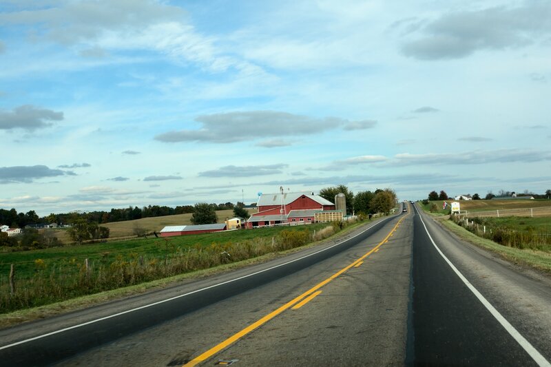 Red Barn on Farm — Blue