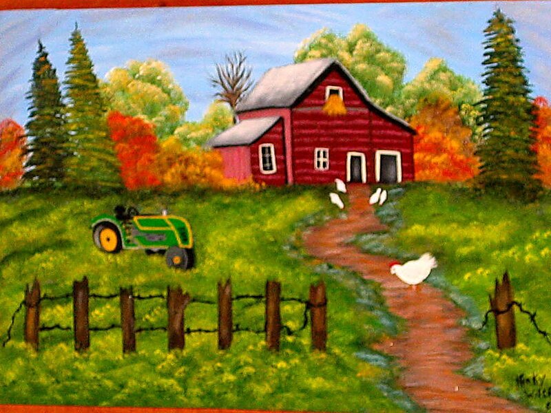 Red Barn on Hill — Green